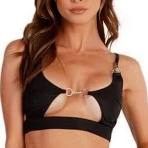 Iheartraves Black With Chain Cut Out Crop Top Size Medium